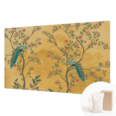 Modern wall mural for bedroom with a peacock trees motif
