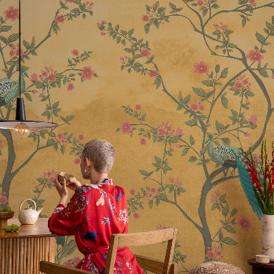 Modern wall mural for bedroom Peacock trees