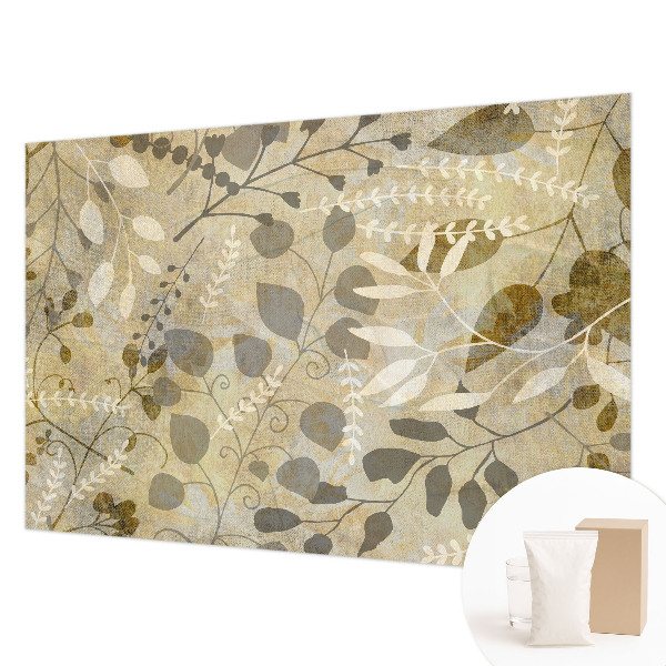 Modern wall mural for living room with a twig and leaves motif
