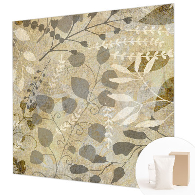 Modern wall mural for living room with a twig and leaves motif