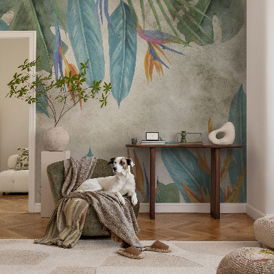 High quality wall mural wallpaper with a tropical flowers design