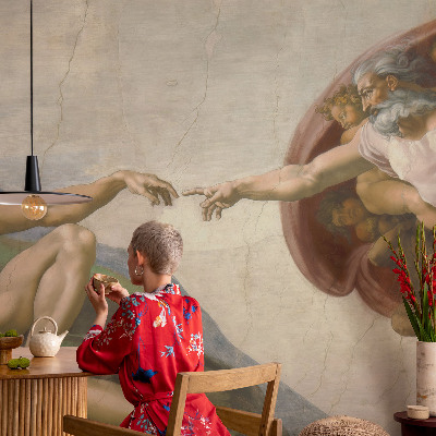 Non-woven wall mural with a spiritual contact motif