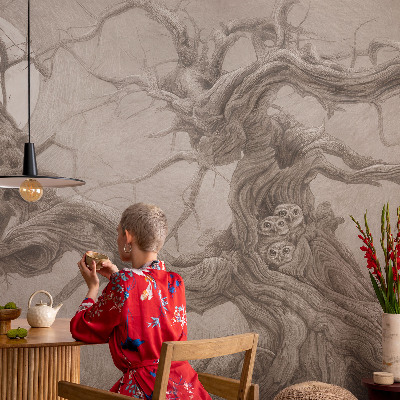 Wall mural for bedroom with a night birds design