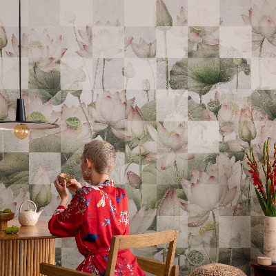 Wallpaper mural for living room with lotus pattern