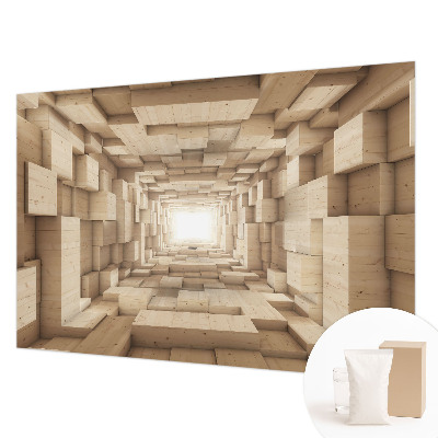 Large wallpaper mural featuring a wooden tunnel motif