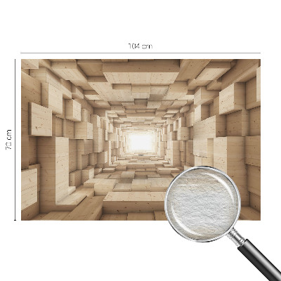 Large wallpaper mural featuring a wooden tunnel motif