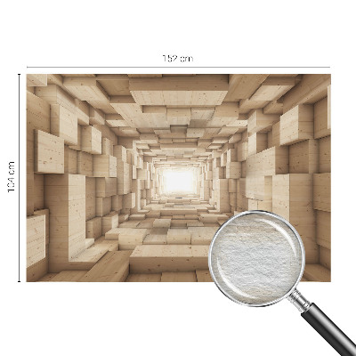 Large wallpaper mural featuring a wooden tunnel motif