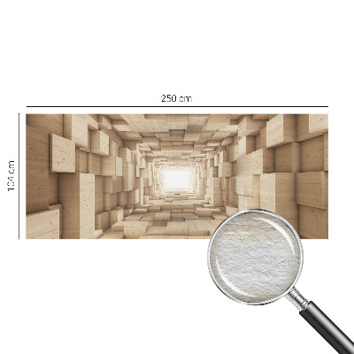 Large wallpaper mural featuring a wooden tunnel motif