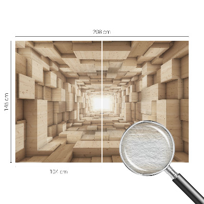 Large wallpaper mural featuring a wooden tunnel motif