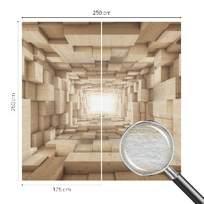 Large wallpaper mural featuring a wooden tunnel motif