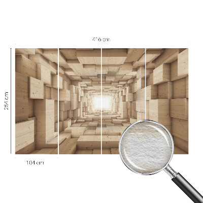 Large wallpaper mural featuring a wooden tunnel motif