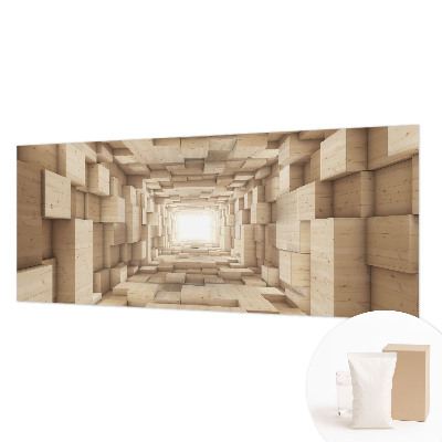 Large wallpaper mural featuring a wooden tunnel motif