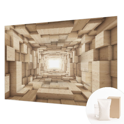 Large wallpaper mural featuring a wooden tunnel motif