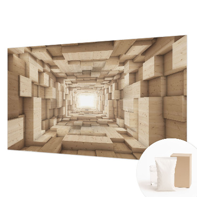 Large wallpaper mural featuring a wooden tunnel motif
