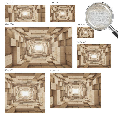 Large wallpaper mural featuring a wooden tunnel motif