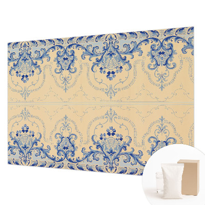 Large wall mural wallpaper with blue ornamental pattern