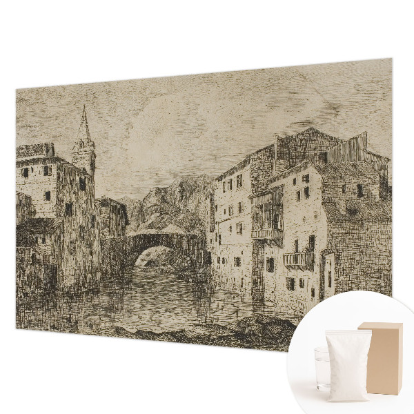 Modern wall mural with a city panorama design