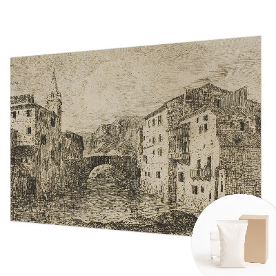 Modern wall mural with a city panorama design