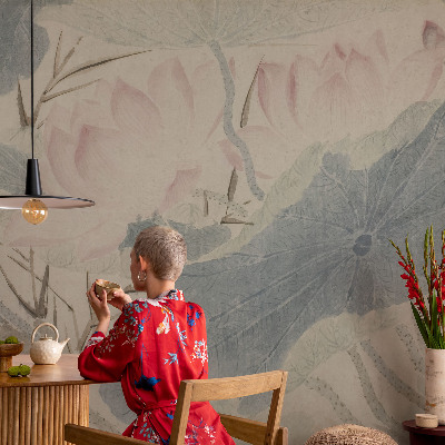 Modern wall mural for bedroom with a lotus leaves design