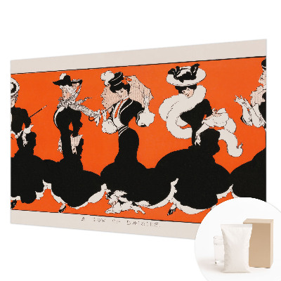 Modern wall mural for living room featuring women's outfits as the central design