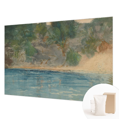 Premium wall mural for bedroom with a tropical shore design