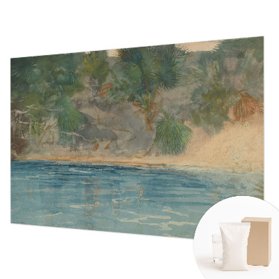 Premium wall mural for bedroom with a tropical shore design