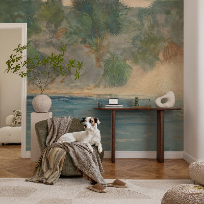 Premium wall mural for bedroom with a tropical shore design