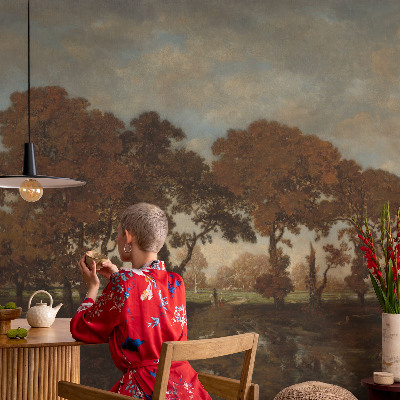 Decorative wall mural for living room with an idyllic landscape design