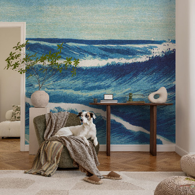 Non-woven wall mural with a sea waves motif
