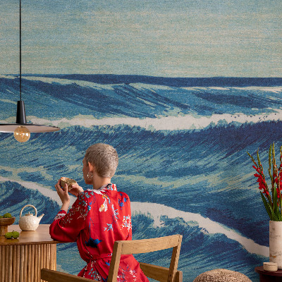 Non-woven wall mural with a sea waves motif
