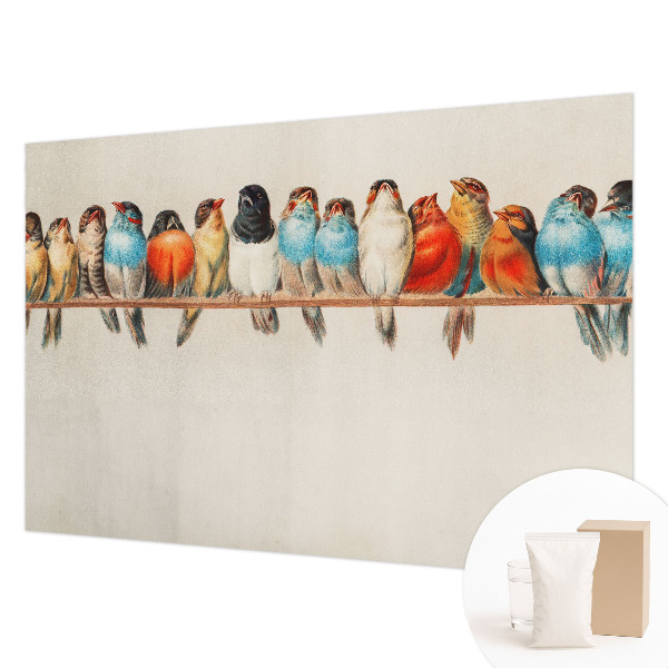 Wall mural with a design of birds on a branch