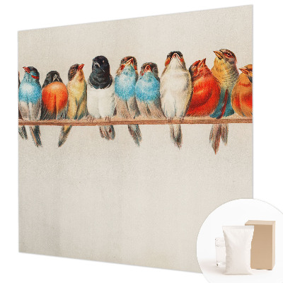 Wall mural with a design of birds on a branch