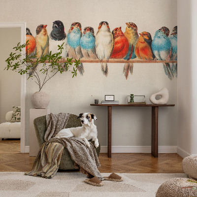 Wall mural with a design of birds on a branch