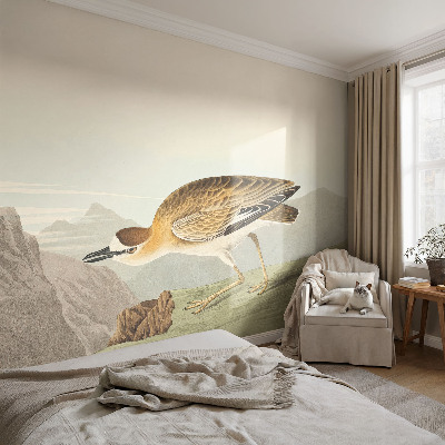 Wallpaper mural for living room with a mountain bird motif