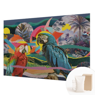 Custom size wall mural featuring exotic birds