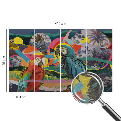 Custom size wall mural featuring exotic birds