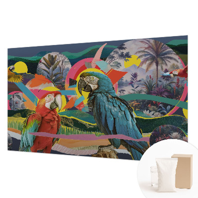 Custom size wall mural featuring exotic birds