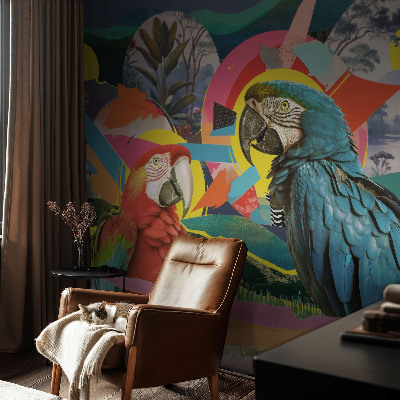Custom size wall mural featuring exotic birds