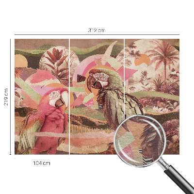 Modern wall mural for living room with a tropical birds design