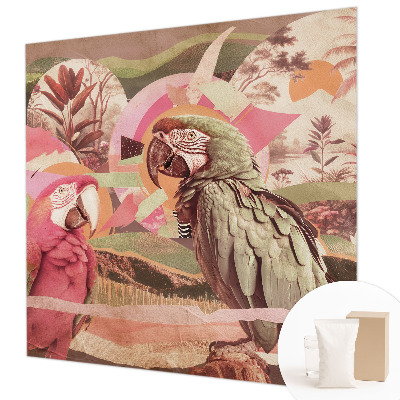 Modern wall mural for living room with a tropical birds design