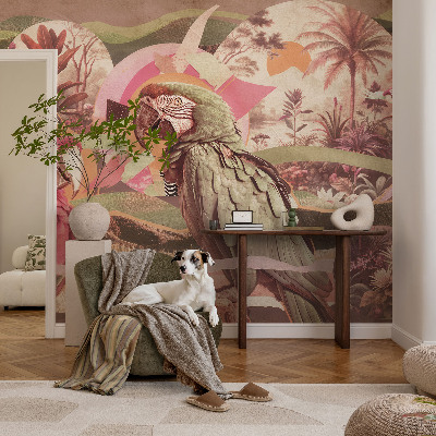 Modern wall mural for living room with a tropical birds design
