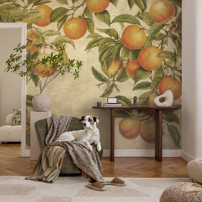 Premium photo wallpaper with a pattern of fruit branches
