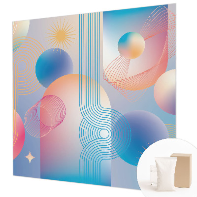 Large wall mural with a colorful abstract design