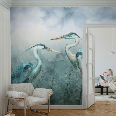 Large wallpaper mural featuring birds in a natural scene