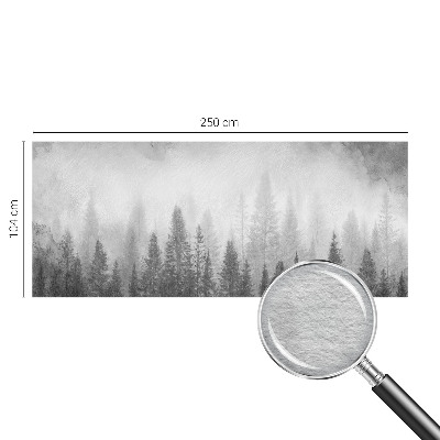 Modern wall mural for living room featuring a foggy forest scene