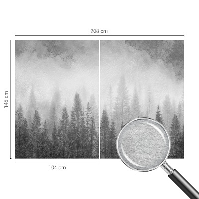 Modern wall mural for living room featuring a foggy forest scene