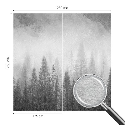 Modern wall mural for living room featuring a foggy forest scene