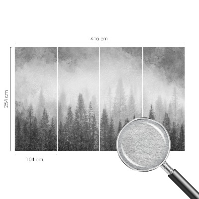 Modern wall mural for living room featuring a foggy forest scene