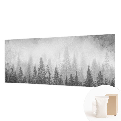 Modern wall mural for living room featuring a foggy forest scene
