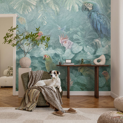 Decorative wall mural for living room featuring exotic birds